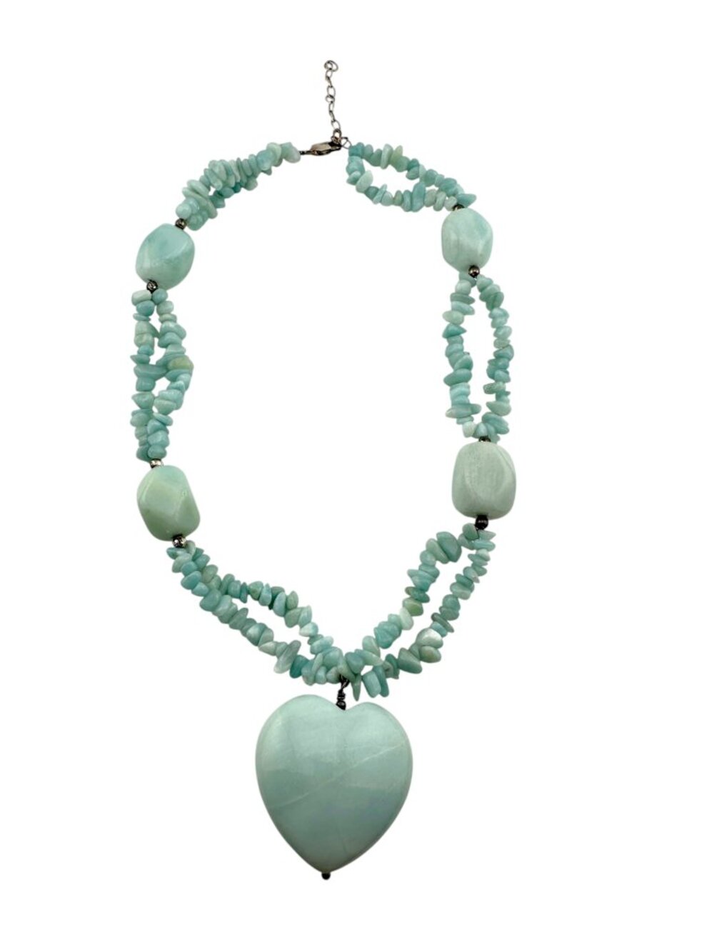 JTV Amazonite Heart Necklace Double Strand Gemstone Statement Pendant 18-20" - Picture 8 of 12